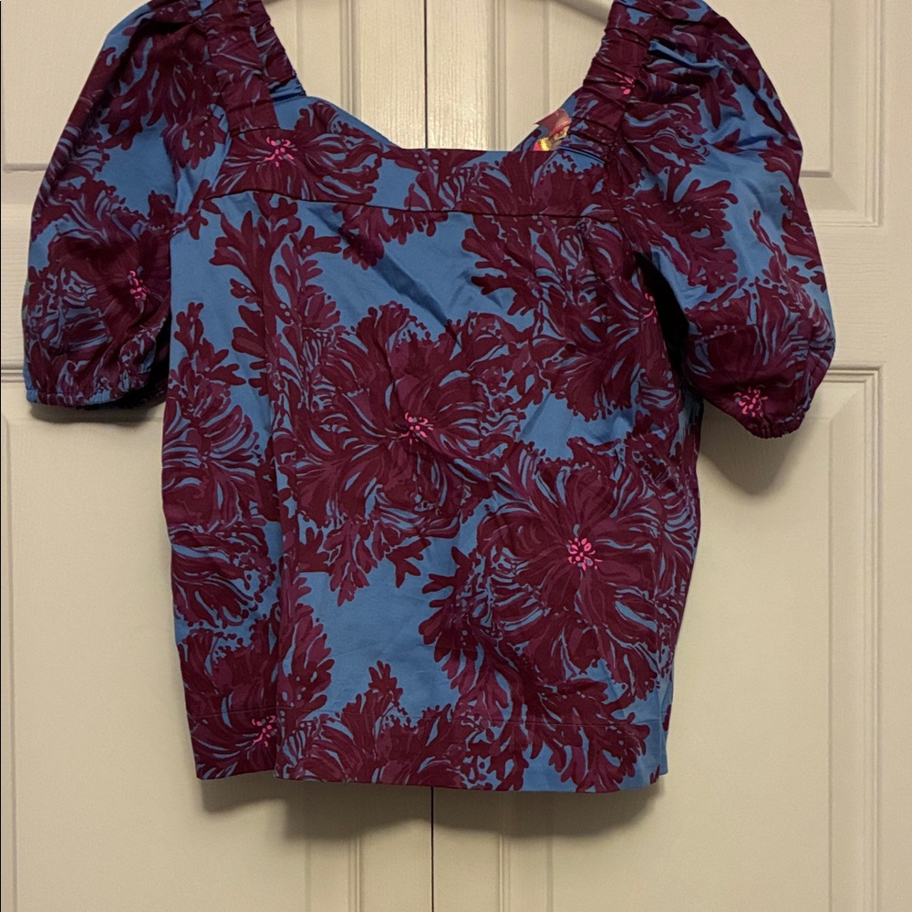 Lilly Pulitzer Floral Puff Sleeve Top - Blue and purple